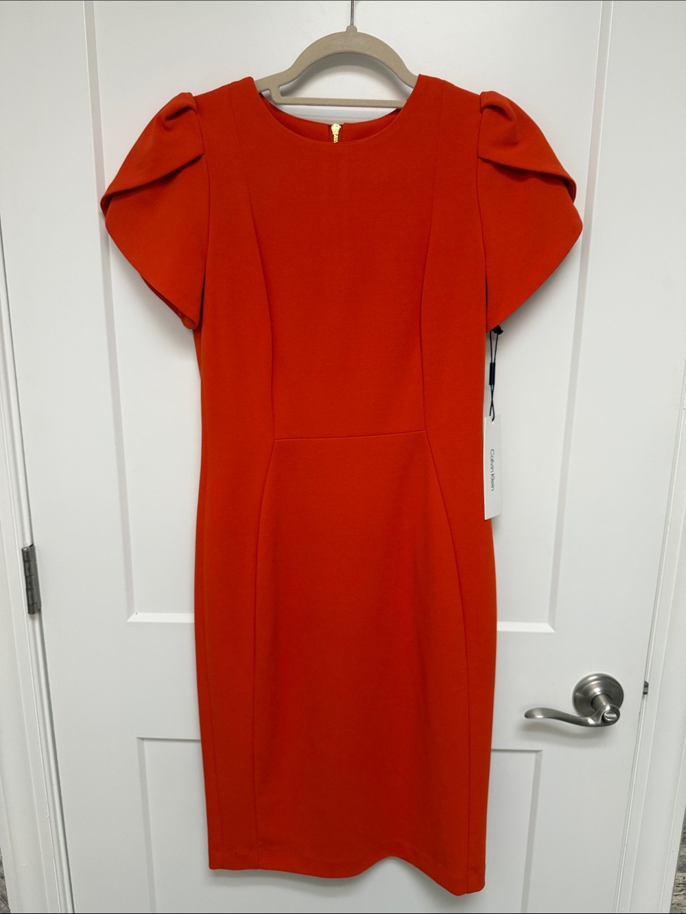 Calvin Klein Red Puff-Sleeve Midi Dress